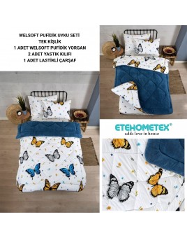 ETE HOMETEX TEK KİŞİLİK WELSOFT UYKU SETİ KELEBEK İNDİGO 8696474232013